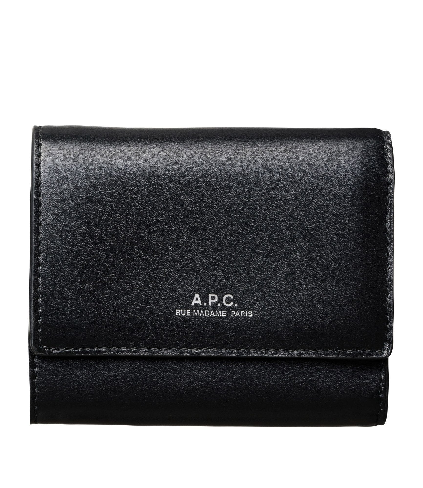 A.P.C. ブラックレザー コンパクトウォレット A.P.C. (アーペーセー) COMPACT DEMI-LUNE Noir / コンパクト